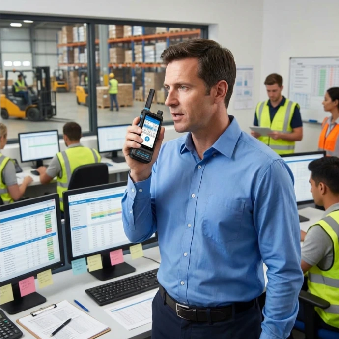 Manager using the S200 to communicate with employees