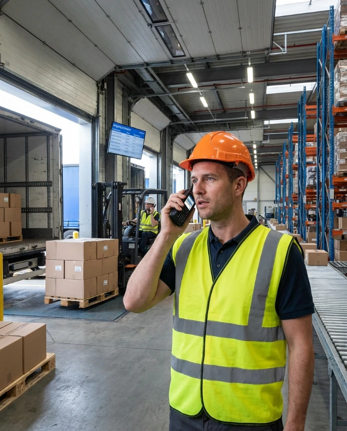 S380-Transportation / Logistics – Driver communicating via radio in vehicle.