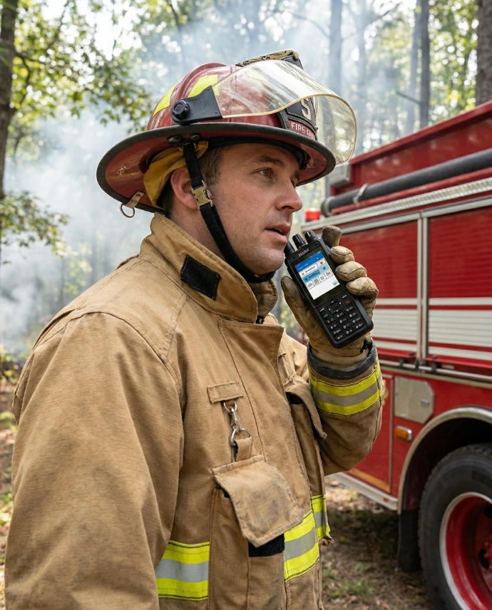 S380-Public Safety / Emergency Response – Officer using a rugged handheld radio outdoors