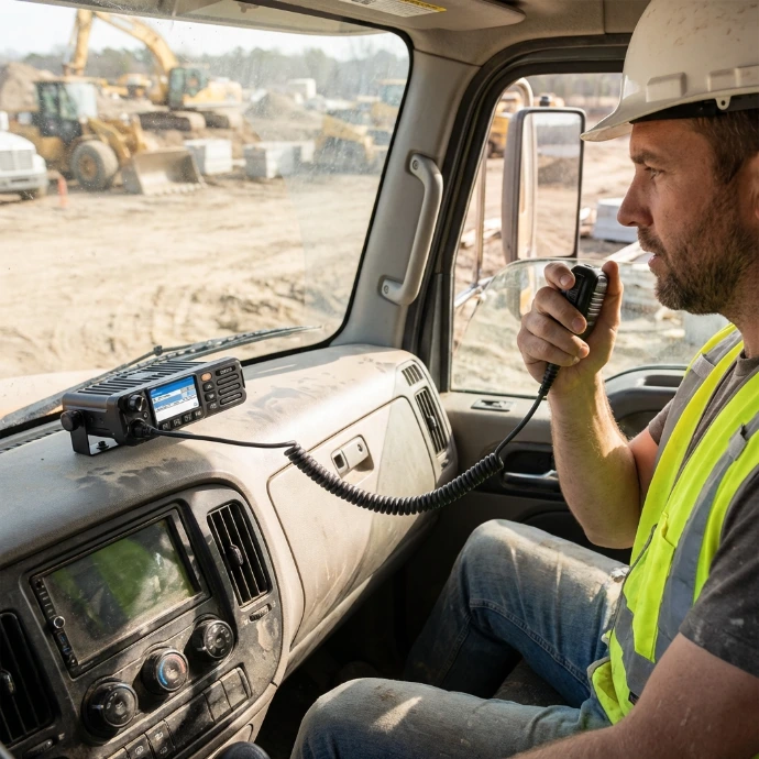 The TM7‑Plus walkie‑talkie radio keeps field and construction teams connected in tough conditions.