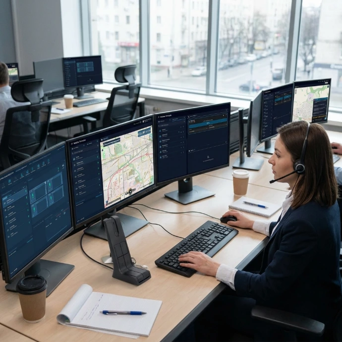 Public safety dispatch console linking field walkie‑talkies with control room supervisors for instant voice coordination.