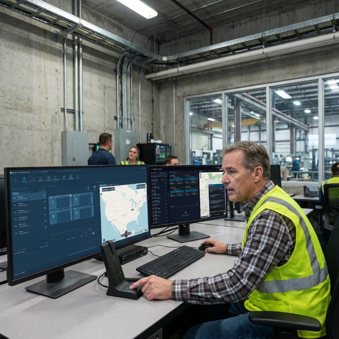 Construction dispatch console integrating site‑wide voice and data communication via PoC walkie‑talkies.