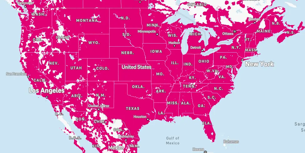 Coverage map showing Mobile Tornado Push-to-Talk service areas across the United States, Canada, Alaska, and Hawaii.