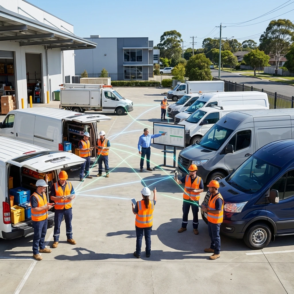 Fleet operations crews coordinating tasks using Mobile Tornado’s nationwide Push‑to‑Talk network for reliable field communication and real‑time workforce efficiency.